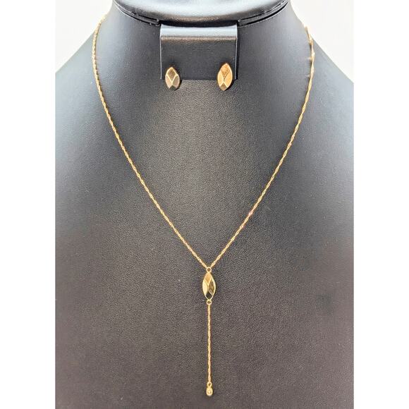 Eterna Gold 14K Sparkle Y Drop 17.5" Necklace & Matching Post Stud Earrings - Picture 1 of 13
